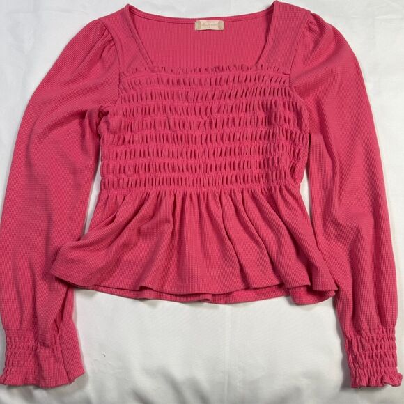 Altar'd State Pink Square Neck Ruffle Top Small Barbie Puff Sleeve Peplum - Picture 1 of 6